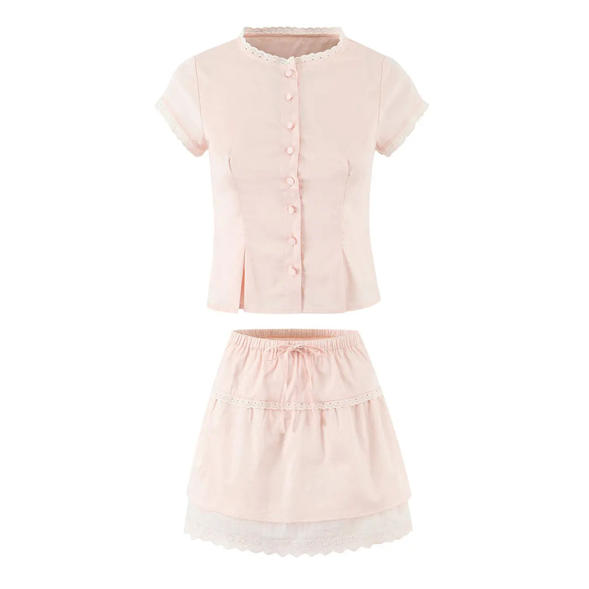 Elegant Lace Flying Sleeve Top And High Waist Elastic Skirt Set Bella Mia