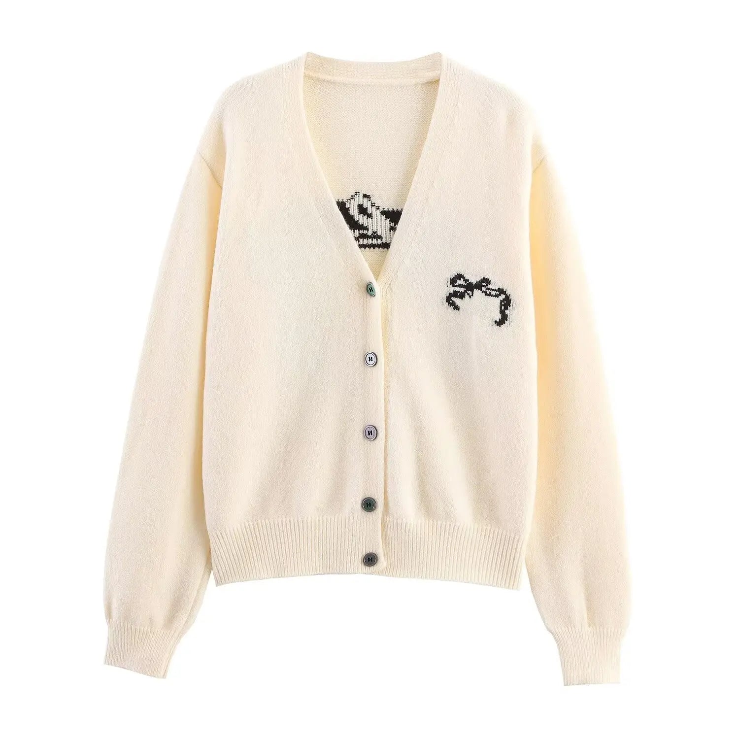 Autumn Women Casual All Match Loose Bow Ribbon Jacquard Sweater Bella Mia