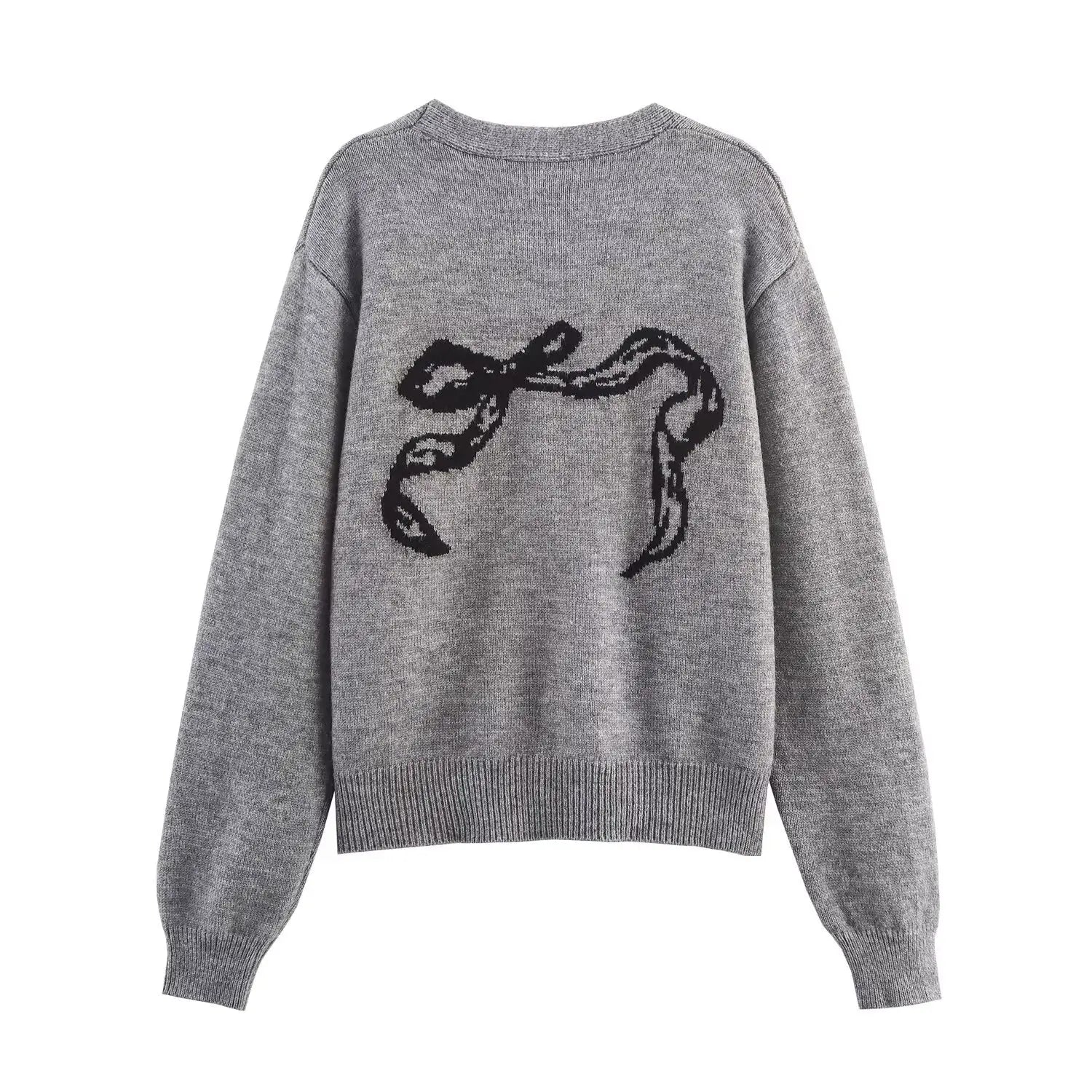 Autumn Women Casual All Match Loose Bow Ribbon Jacquard Sweater Bella Mia