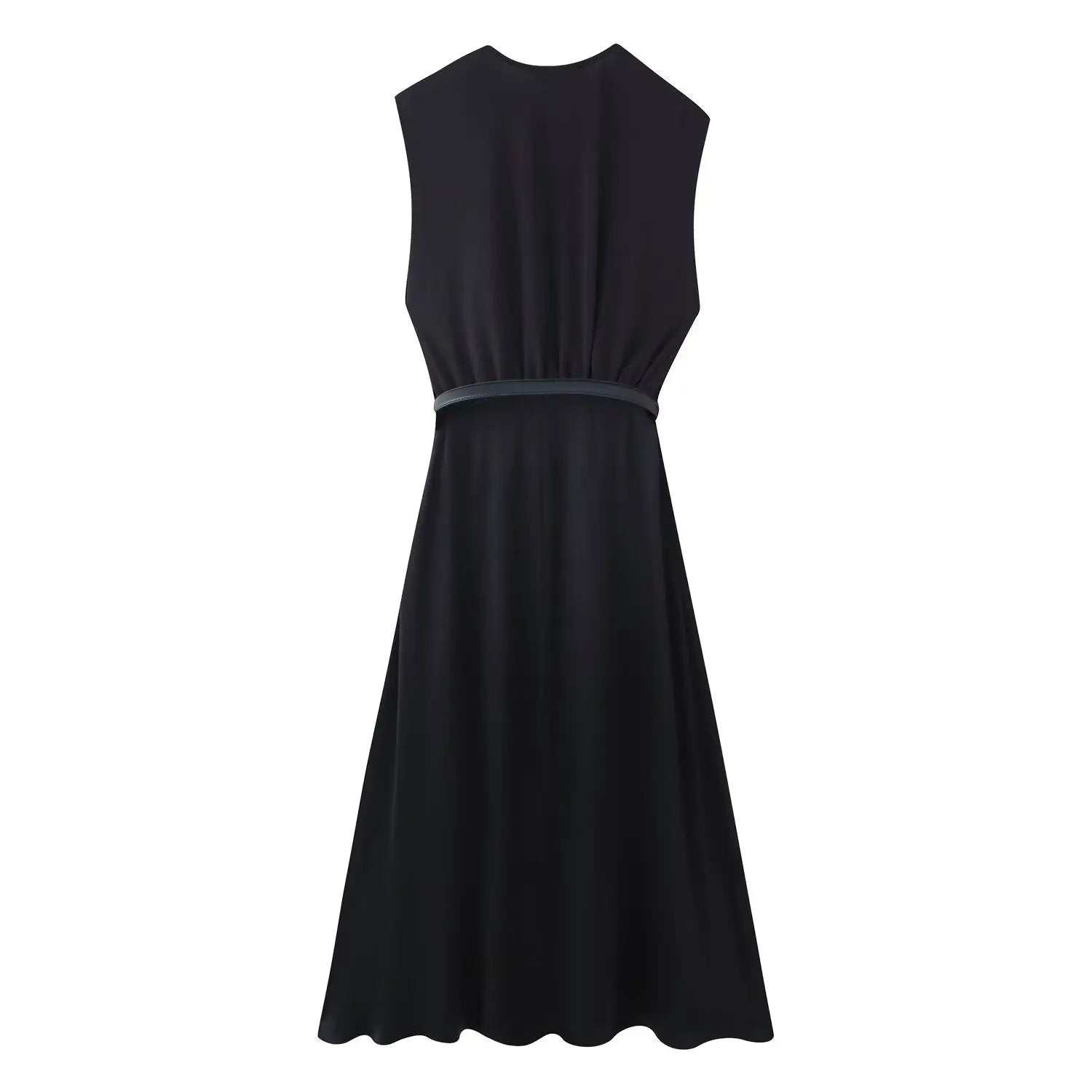 Summer Casual Sleeveless V Neck Maxi Dress With Belted Ruched Zipper Details Bella Mia