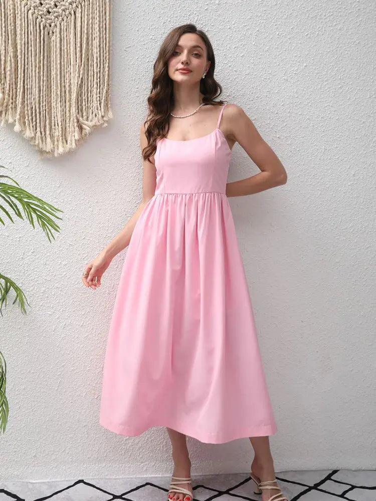 Summer Suspender Maxi Dress Backless Elegant French Dress Elegant Big Hem Dress Bella Mia