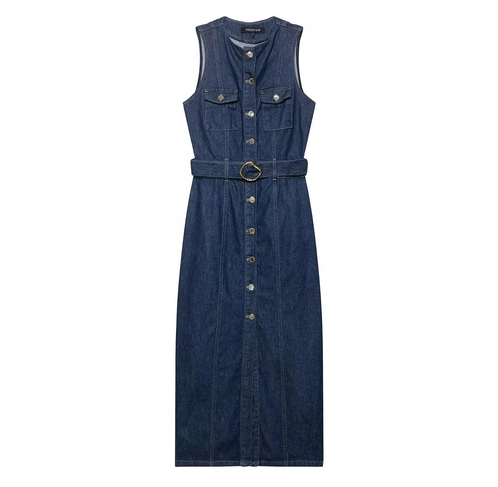 Women Wear Wild with Belt Denim Dress Bella Mia