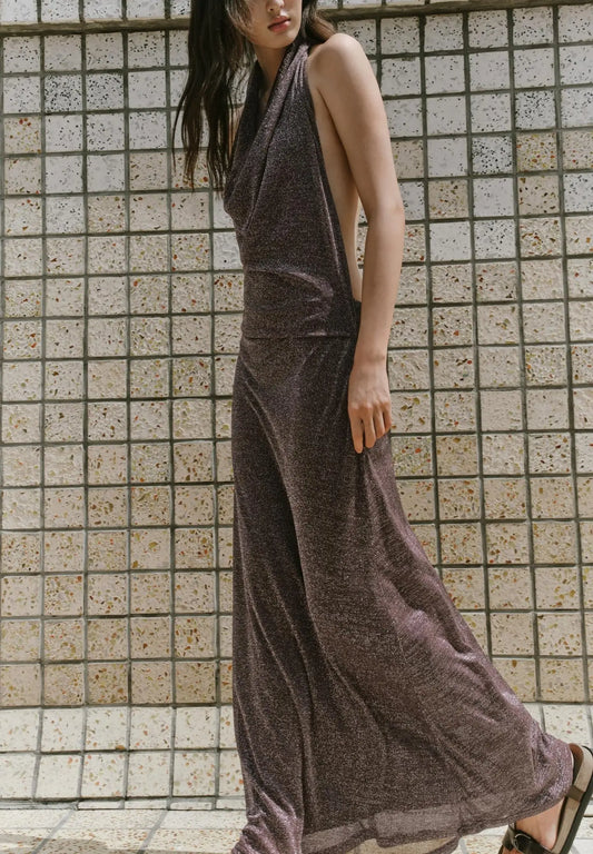 Women Clothing Autumn Backless Metallic Dress Bella Mia