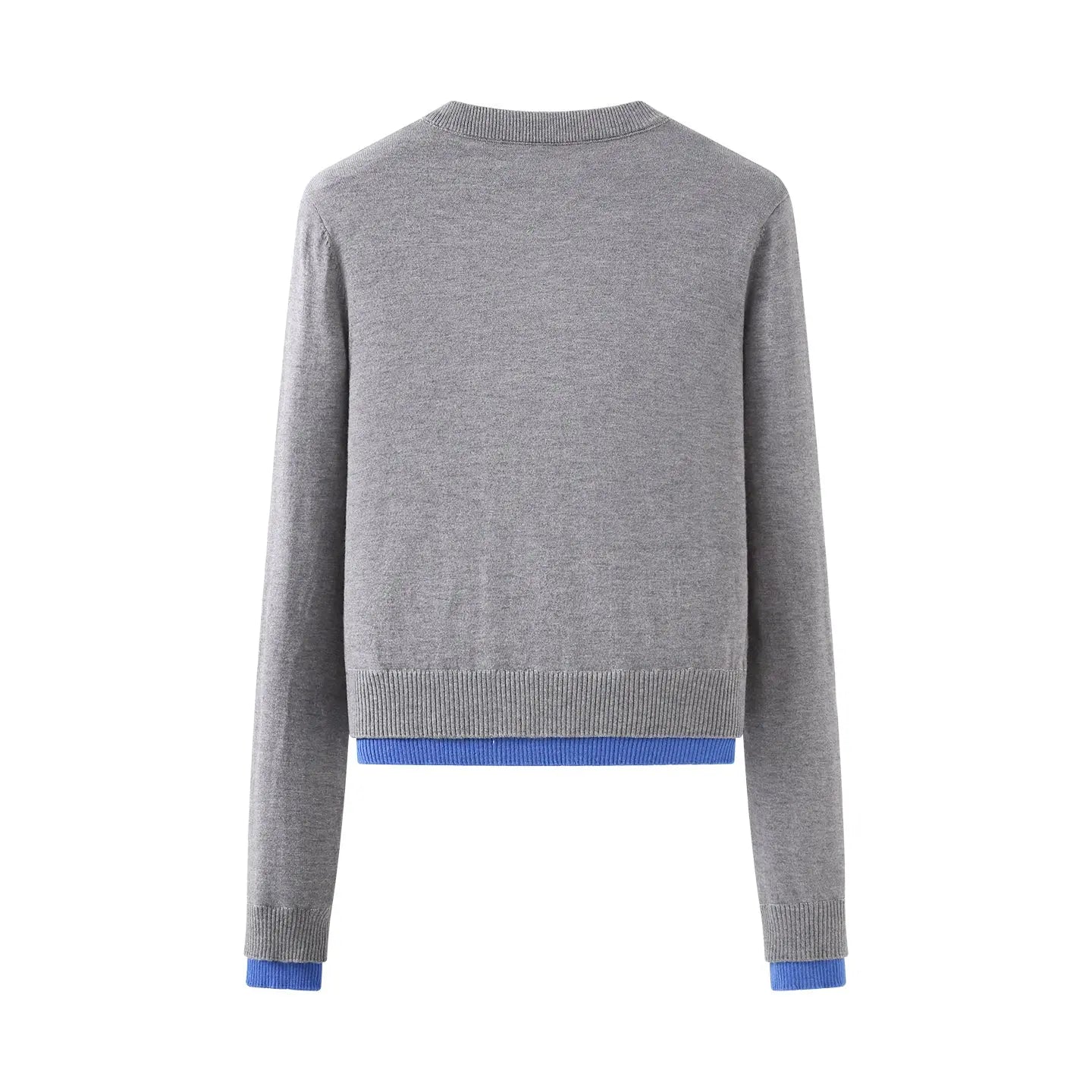 Autumn Placket Color Contrast Patchwork round Neck Long Sleeve Knitted Coat Bella Mia