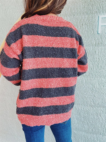 Cozy striped long sleeve pullover sweater