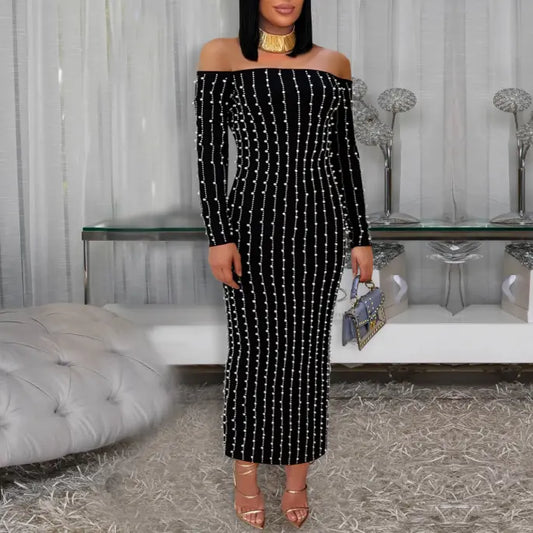 Women Wear Elegant Long Sleeve Tube Top Drilling Arm Covering Dress Bella Mia