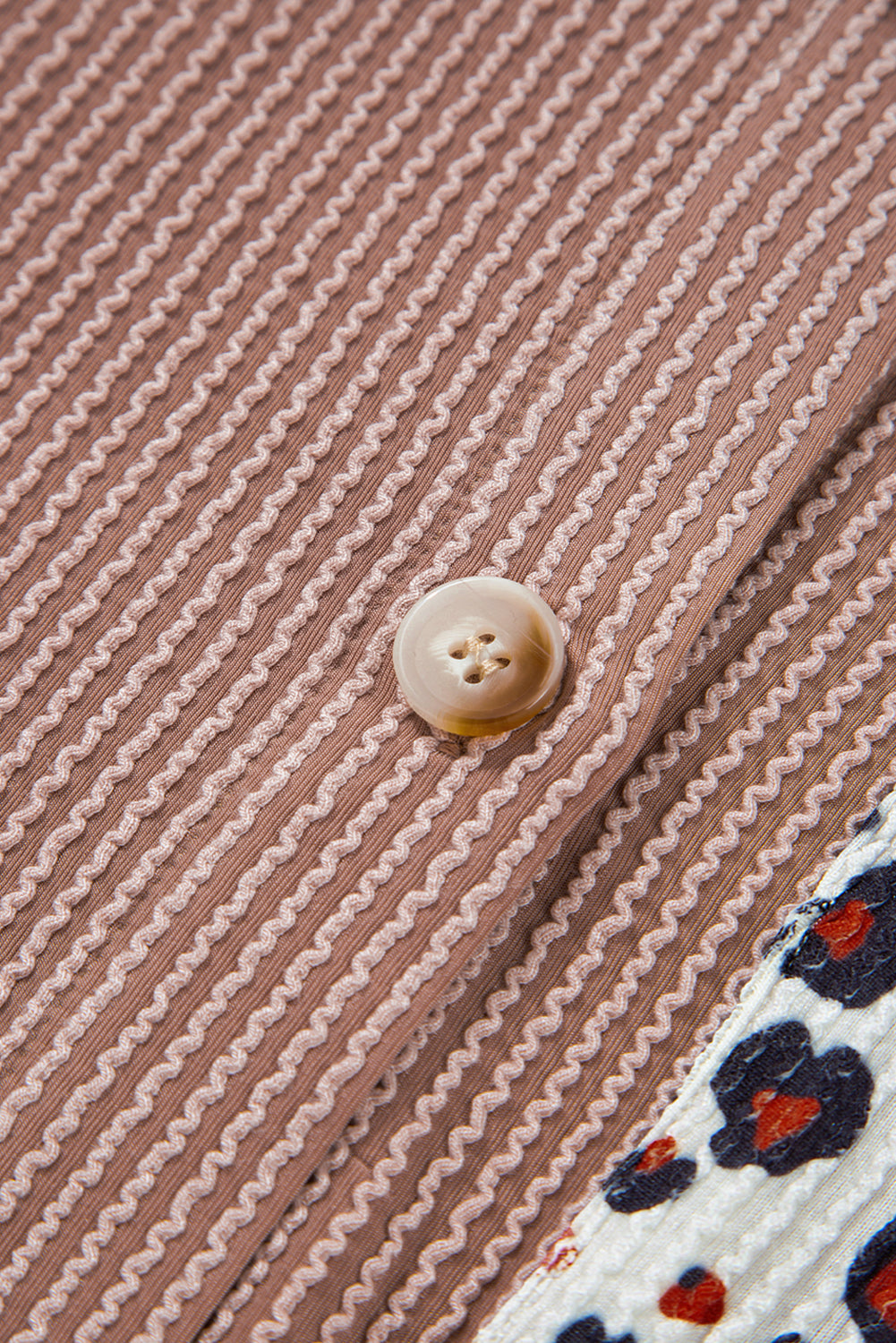 Dark Khaki Leopard Patched Twisted Ribbed Western Casual Shacket Love Salve