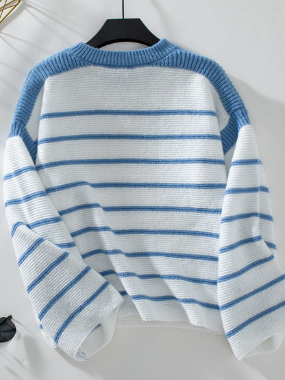 Cozy striped long sleeve pullover sweater