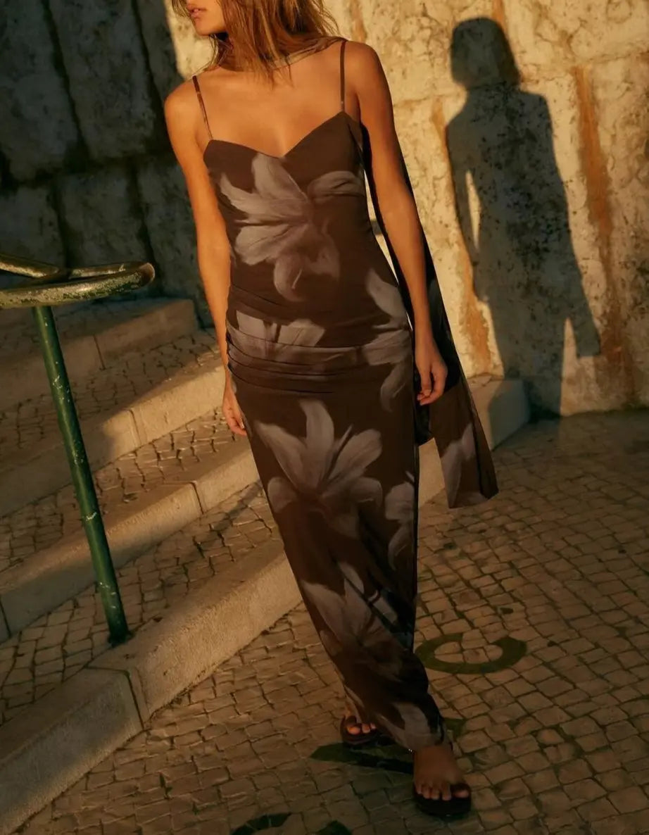 Women Clothing Printed Slim Figure Flattering Side Slit Dress Bella Mia