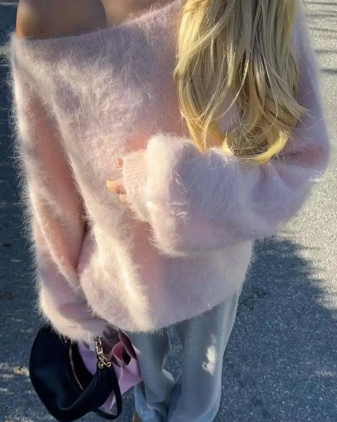 One Shoulder Loose Fit Sweater For Women Jersey Knit Acrylic Bella Mia