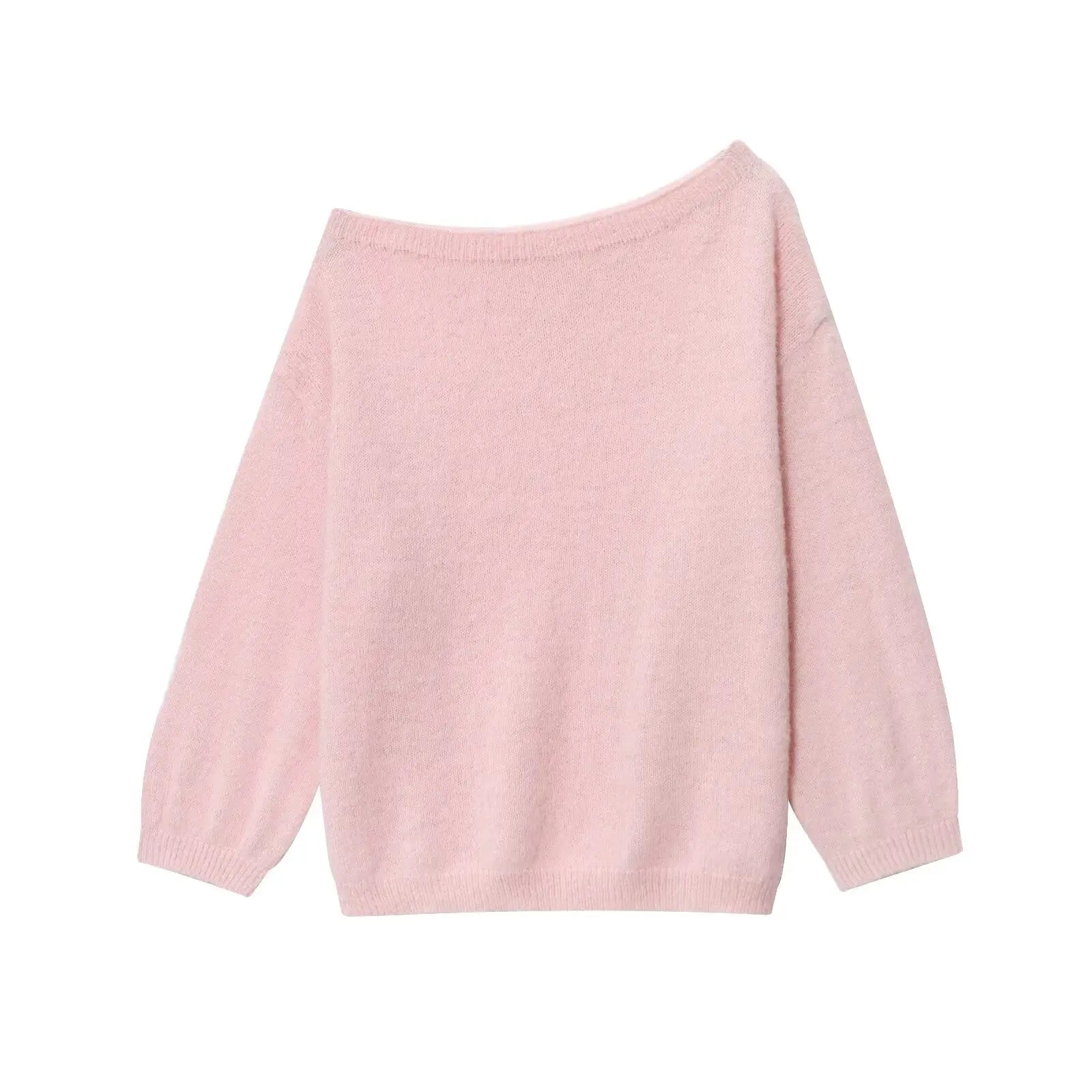 One Shoulder Loose Fit Sweater For Women Jersey Knit Acrylic Bella Mia