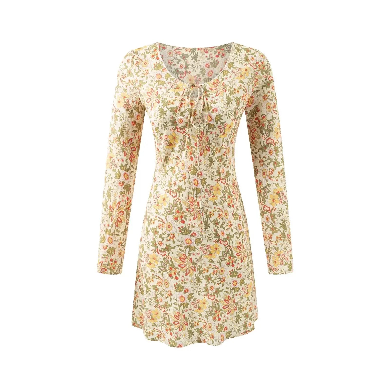 Summer Casual Elegant Floral Printed V neck Tied Long Sleeves Dress Bella Mia