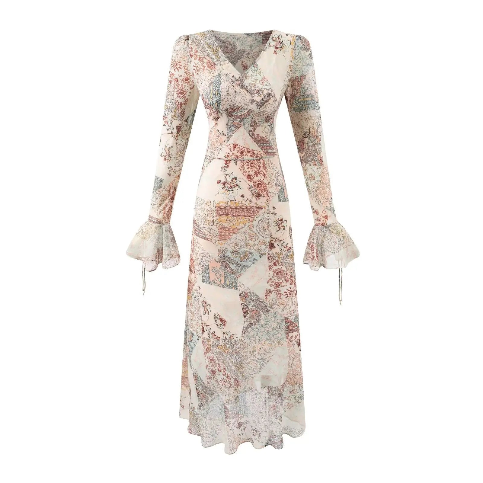 Summer Women Long Sleeved V neck Printed Dress Women Bella Mia