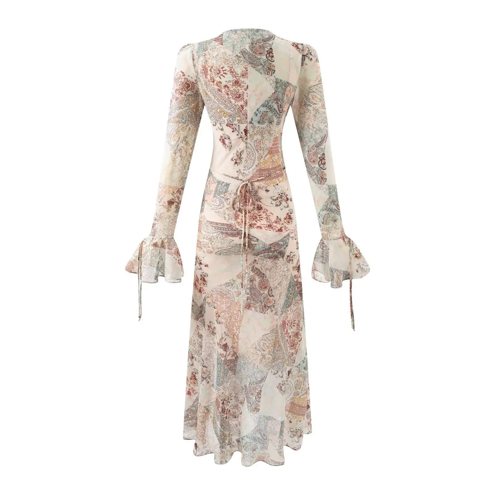 Summer Women Long Sleeved V neck Printed Dress Women Bella Mia