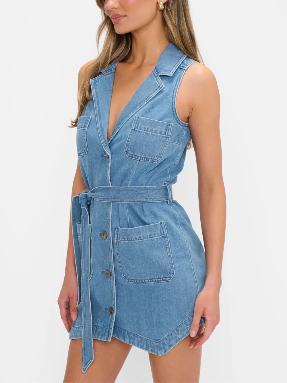 Ladies Summer Street V neck Tight Waist Slimming Vest Denim Dress Bella Mia