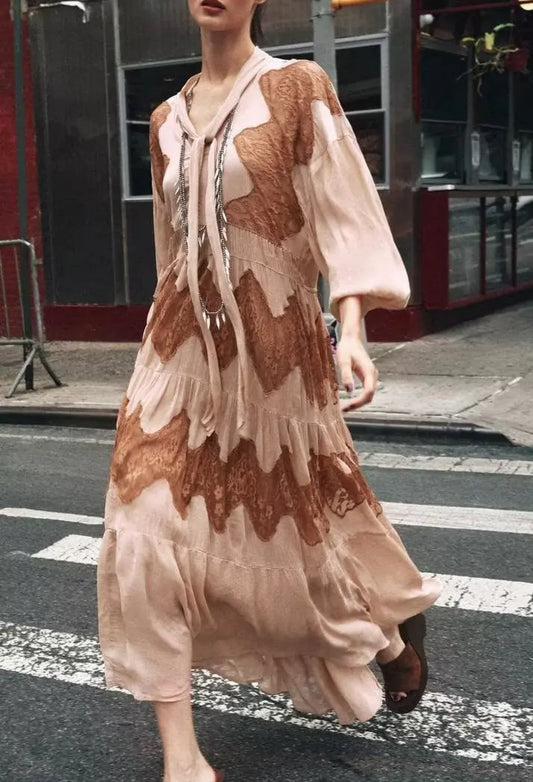 Dress Autumn Graceful Bow Stitching Lace Dress Bella Mia