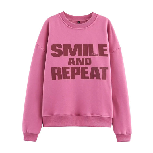 Women Clothing Autumn Winter Casual All Match round Neck Loose Printed Sweatshirts Bella Mia