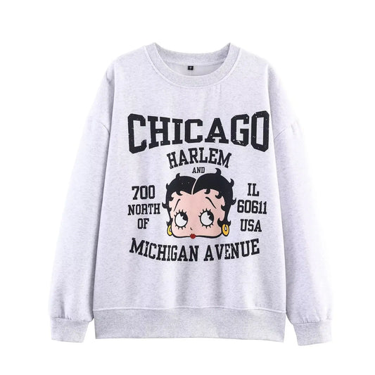 Women Clothing Autumn Loose Casual Vibrant Cartoon Print Sweatshirt Bella Mia