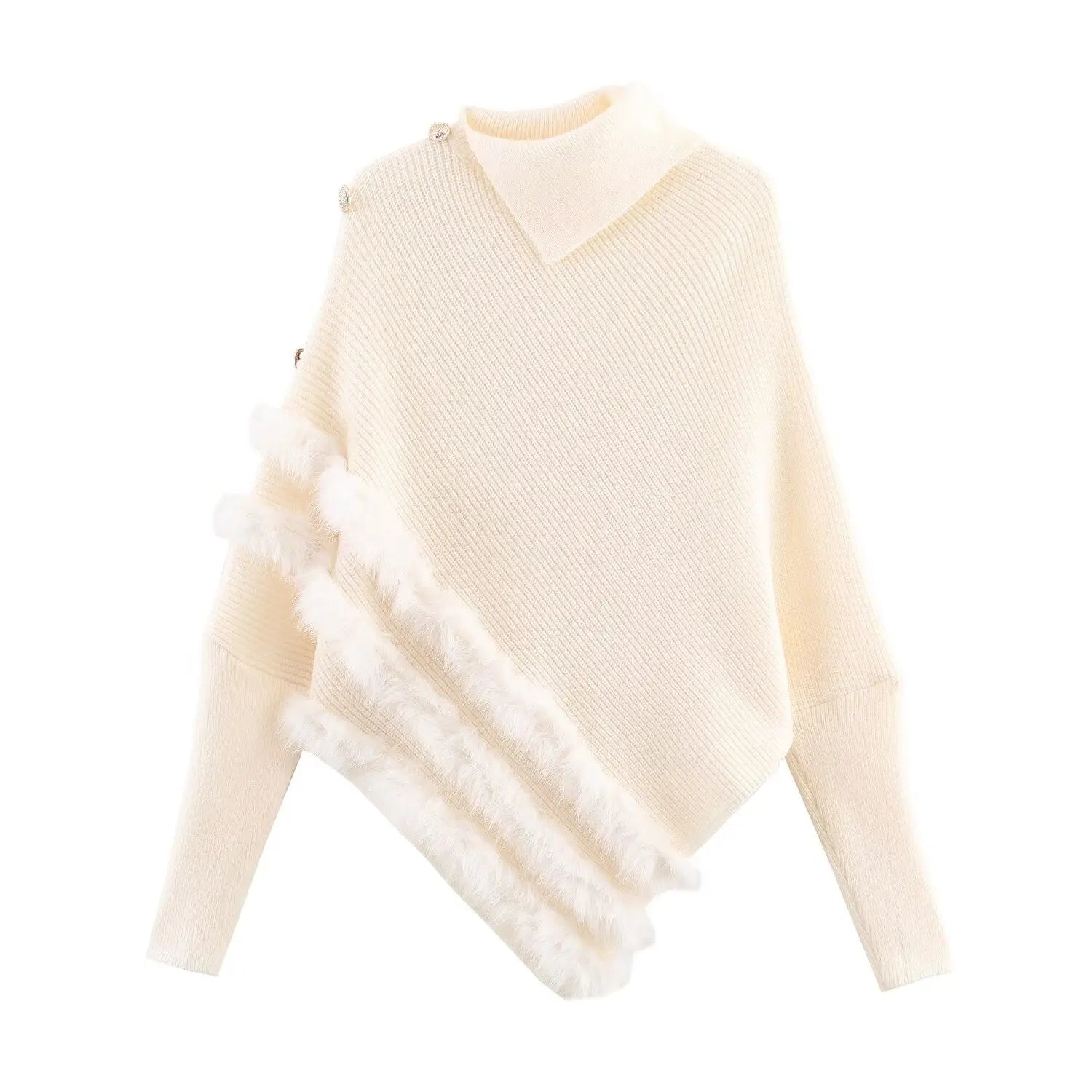 Irregular Asymmetric Turtleneck Long Sleeved Sweater Women Winter Furry Stitching Loose Sweater Top Bella Mia