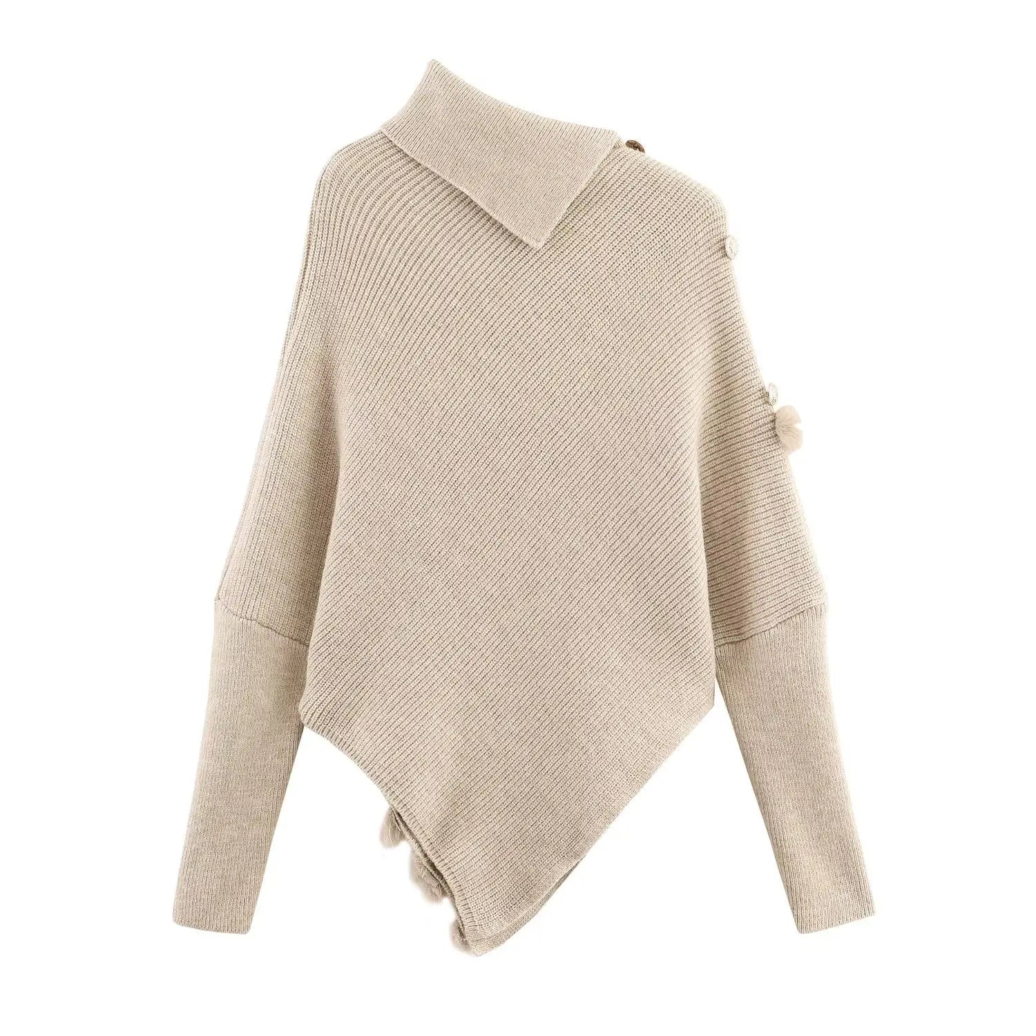 Irregular Asymmetric Turtleneck Long Sleeved Sweater Women Winter Furry Stitching Loose Sweater Top Bella Mia