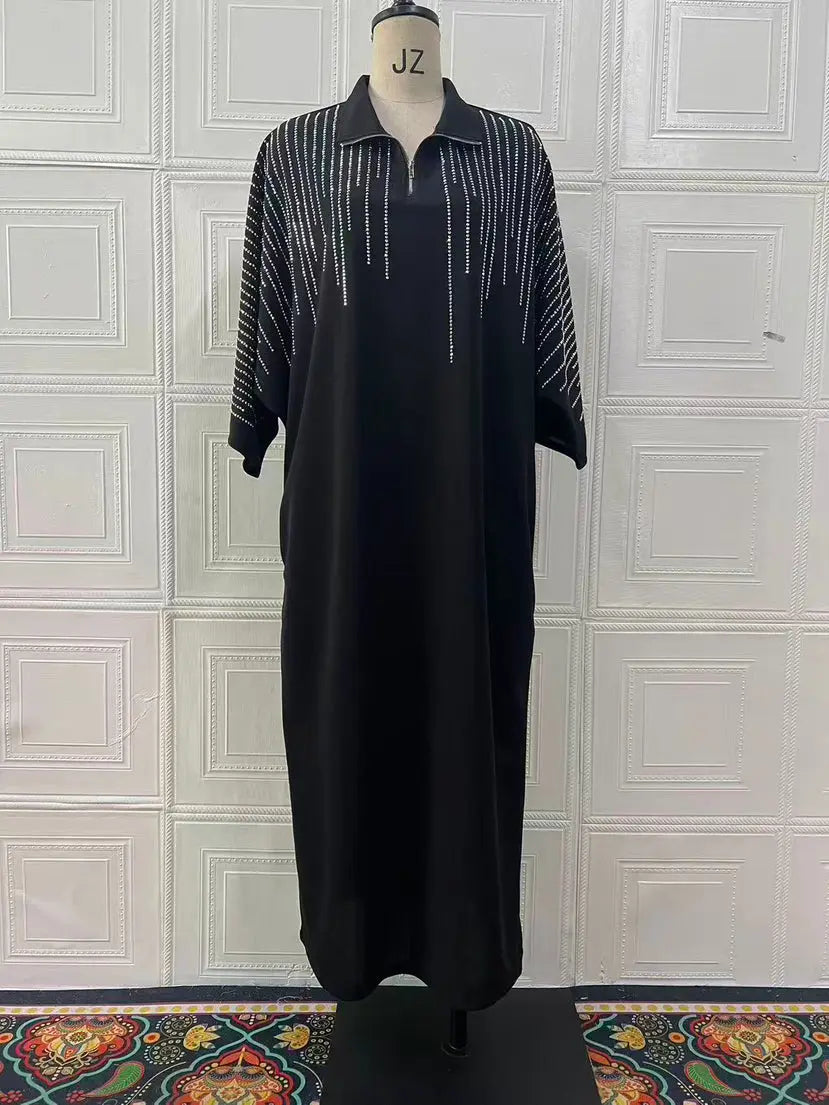 Autumn Printed Collared Maxi Dress For Women With Pockets And Sequin Details Bella Mia