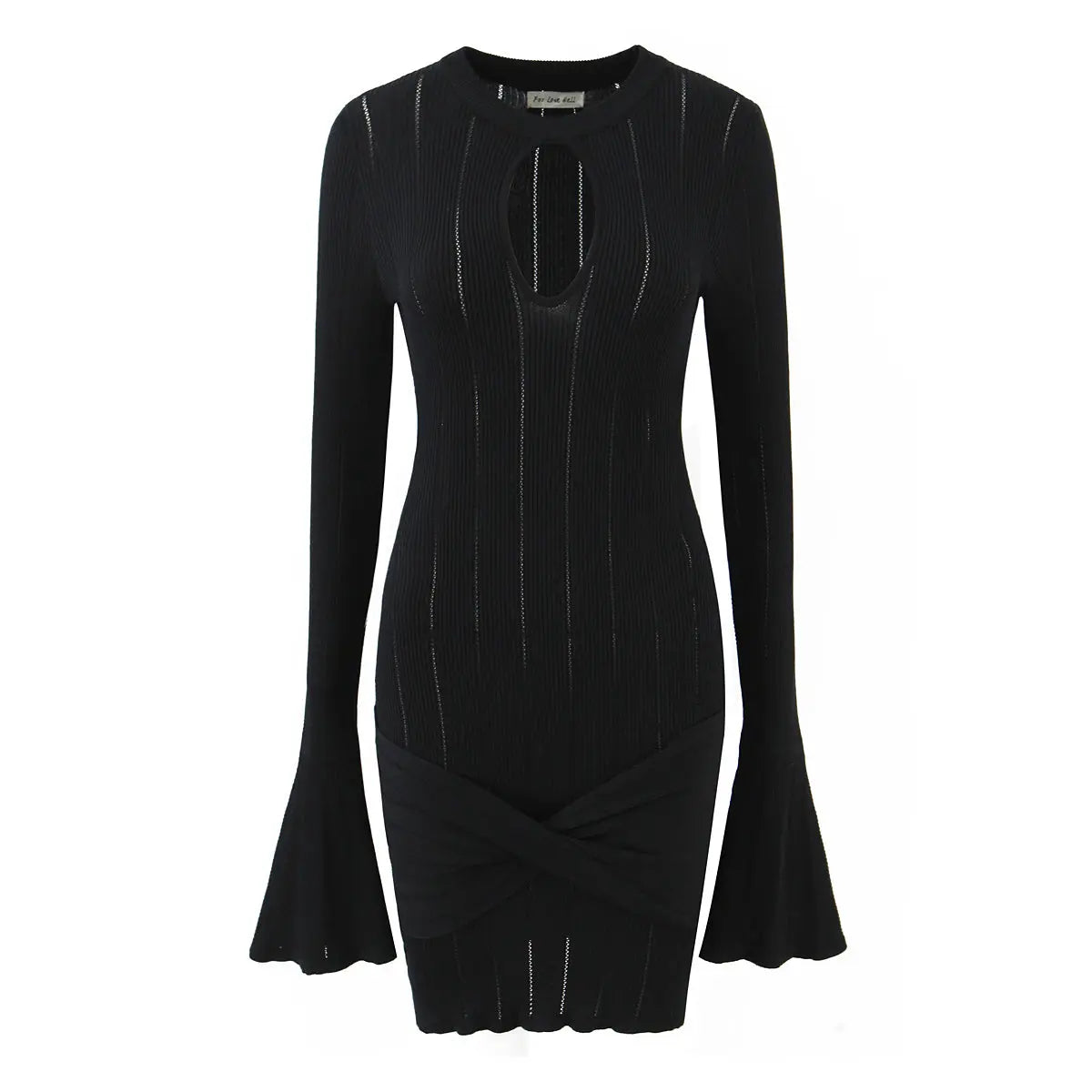 Women Clothing Summer Hollow Out Cutout Slim Sheath Flare Sleeve Knitted Long Sleeved Dress Bella Mia