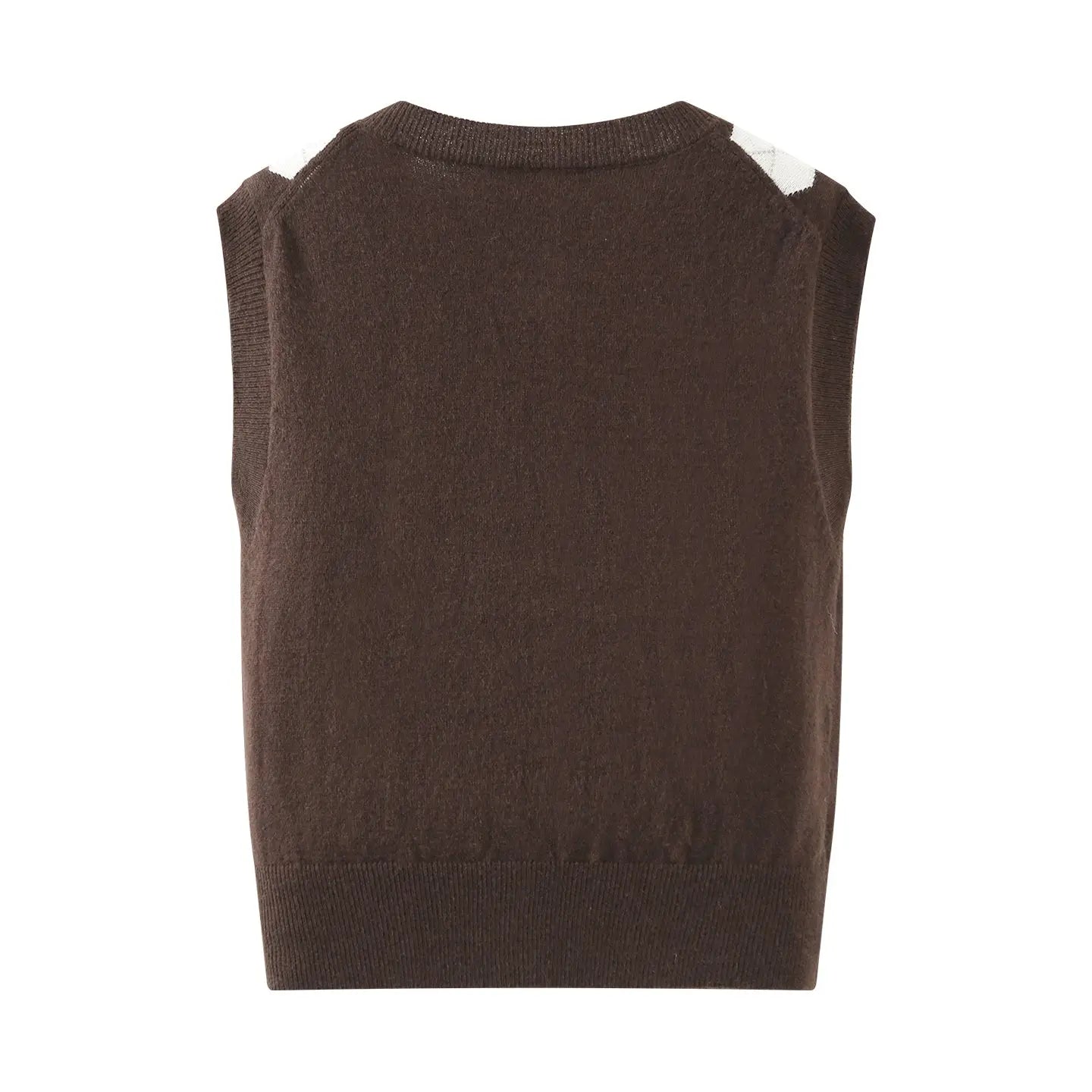 Womens Autumn Diamond Check Sleeveless Knit Cardigan Vest Casual Bella Mia