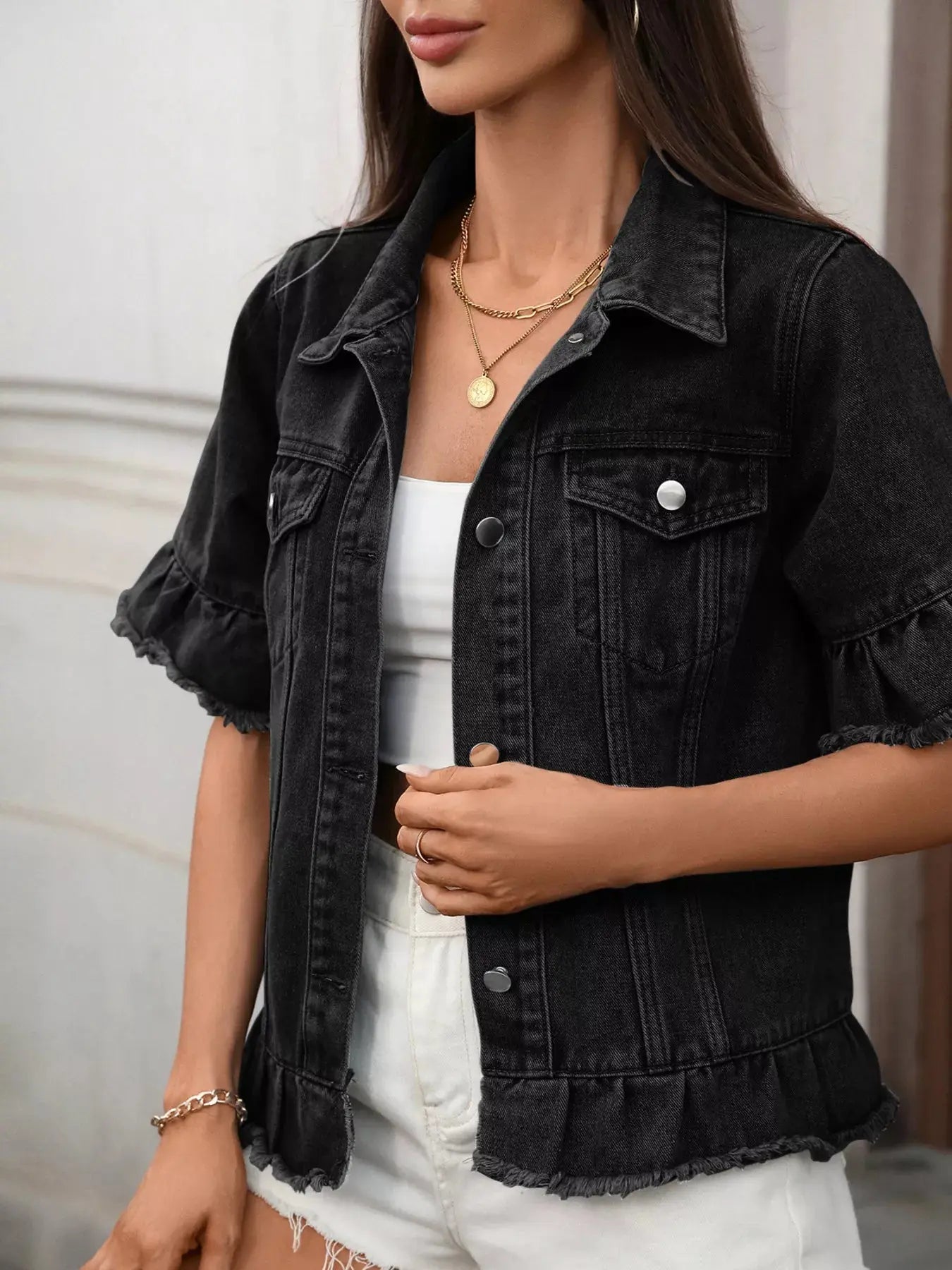 Raw Hem Button Up Denim Jacket Simply Love