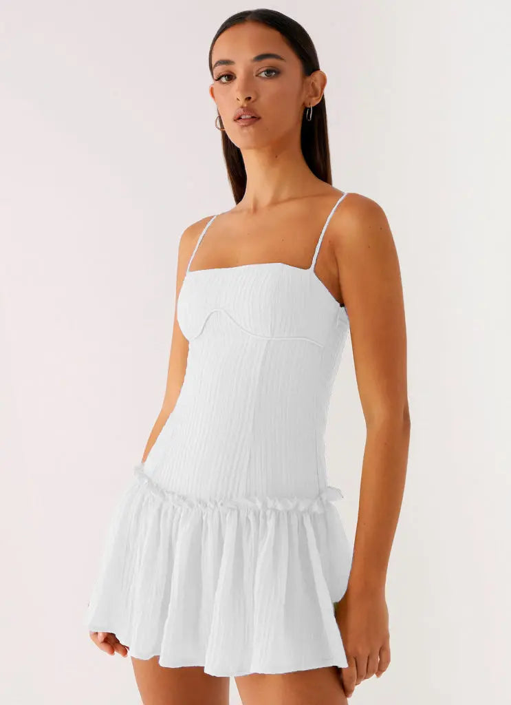 Elegant Women's Summer Cotton Spaghetti Strap Backless A-Line Short Dress Bella Mia