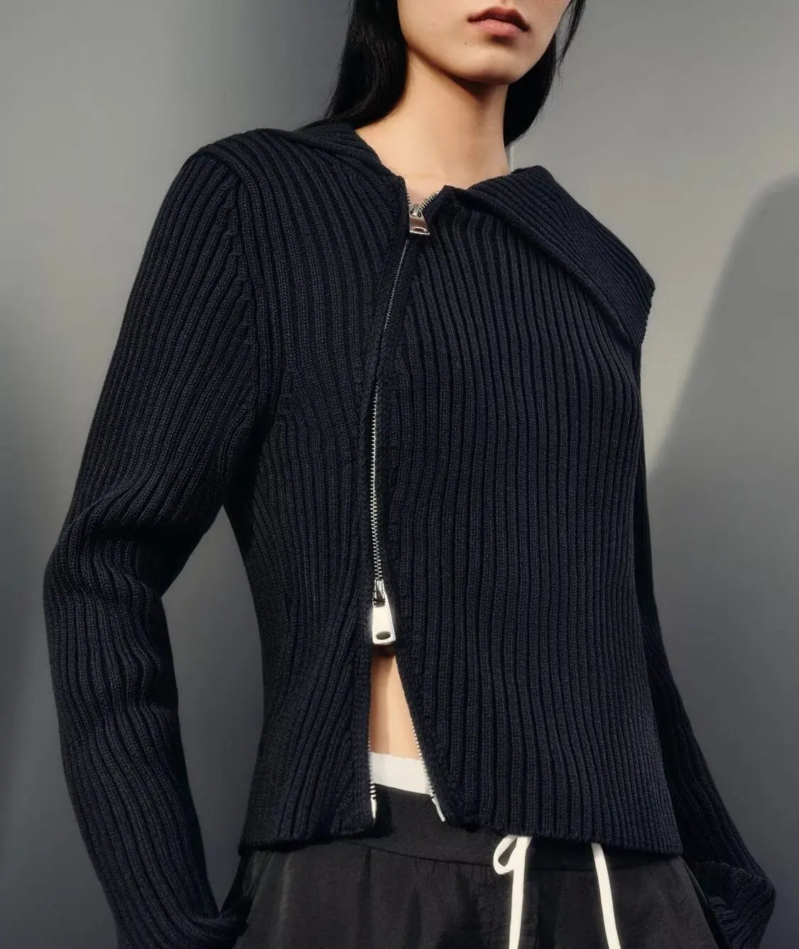 Elegant Women Clothing Zipper Rib Knitted Coat Bella Mia
