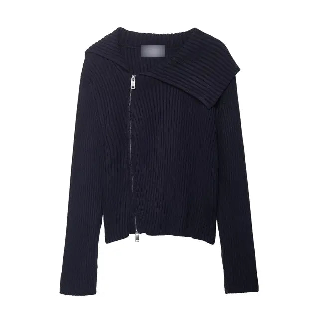 Elegant Women Clothing Zipper Rib Knitted Coat Bella Mia