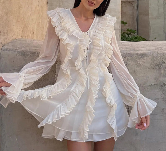 Elegant Women Clothing V neck Chiffon Multi Layer Ruffled Dress Bella Mia