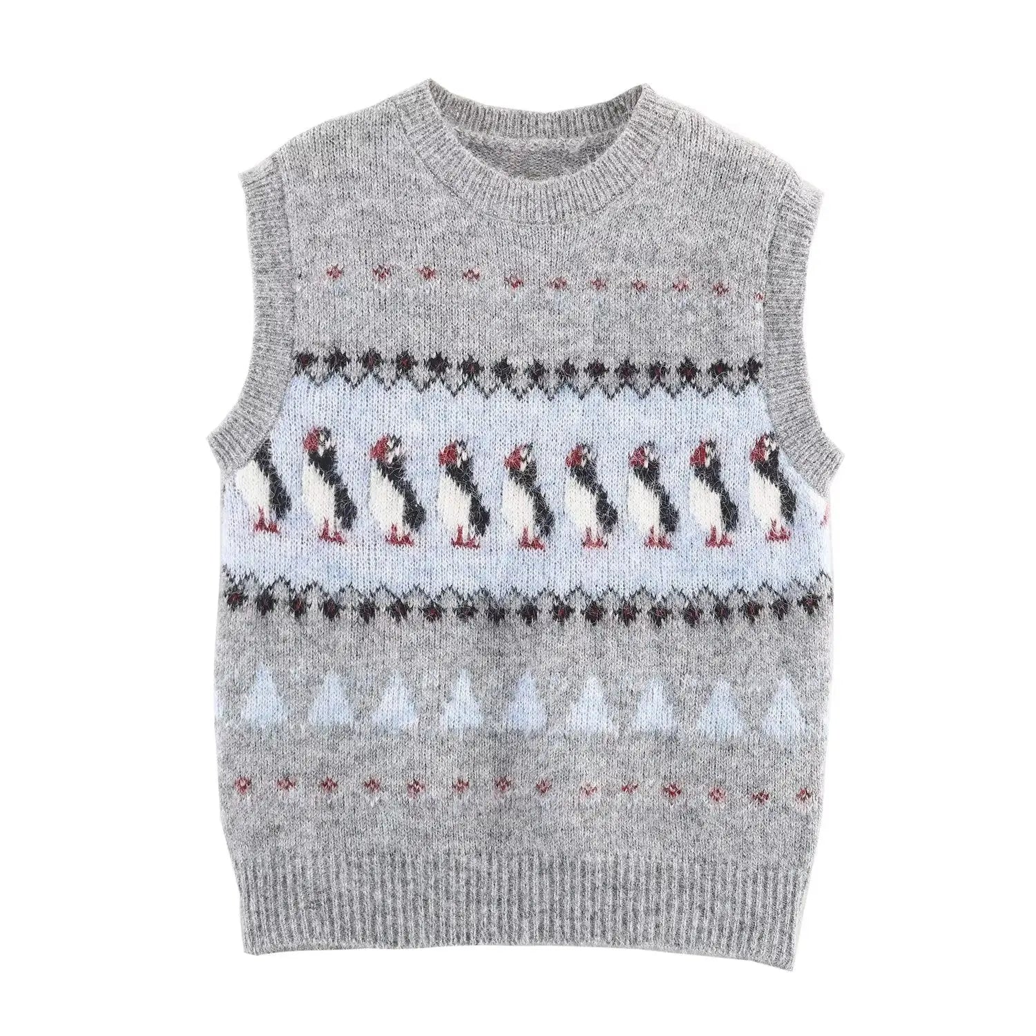 Women Autumn Korean Style Floral Jacquard Crew Neck Knitted Vest Top Bella Mia