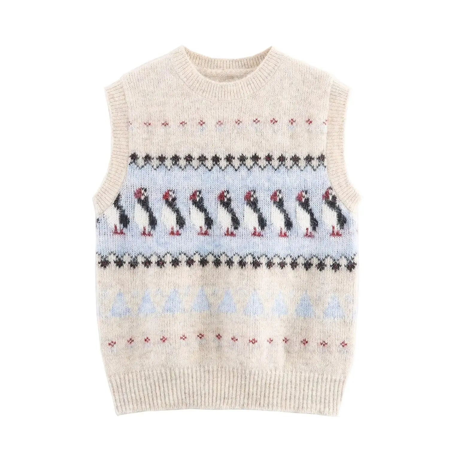 Women Autumn Korean Style Floral Jacquard Crew Neck Knitted Vest Top Bella Mia