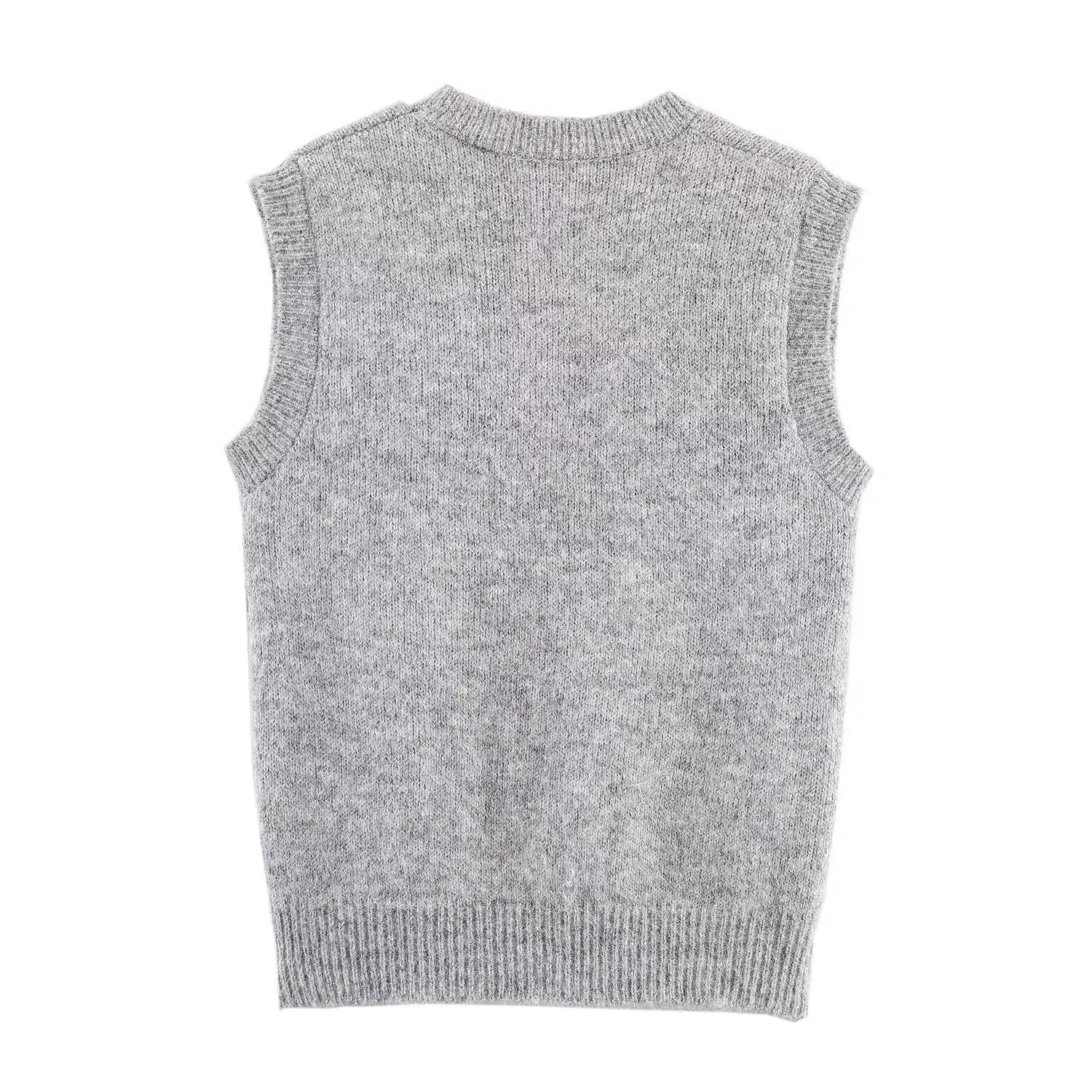 Women Autumn Korean Style Floral Jacquard Crew Neck Knitted Vest Top Bella Mia