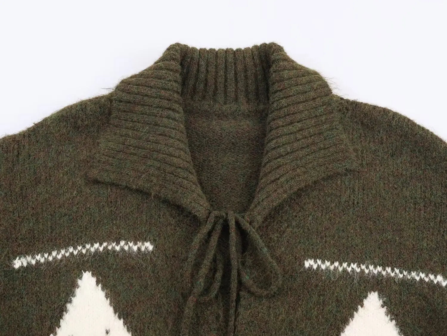 Idle Retro Lapels Jacquard Lace up Knitted Cardigan Autumn Loose Slimming Sweater Coat for Women Bella Mia