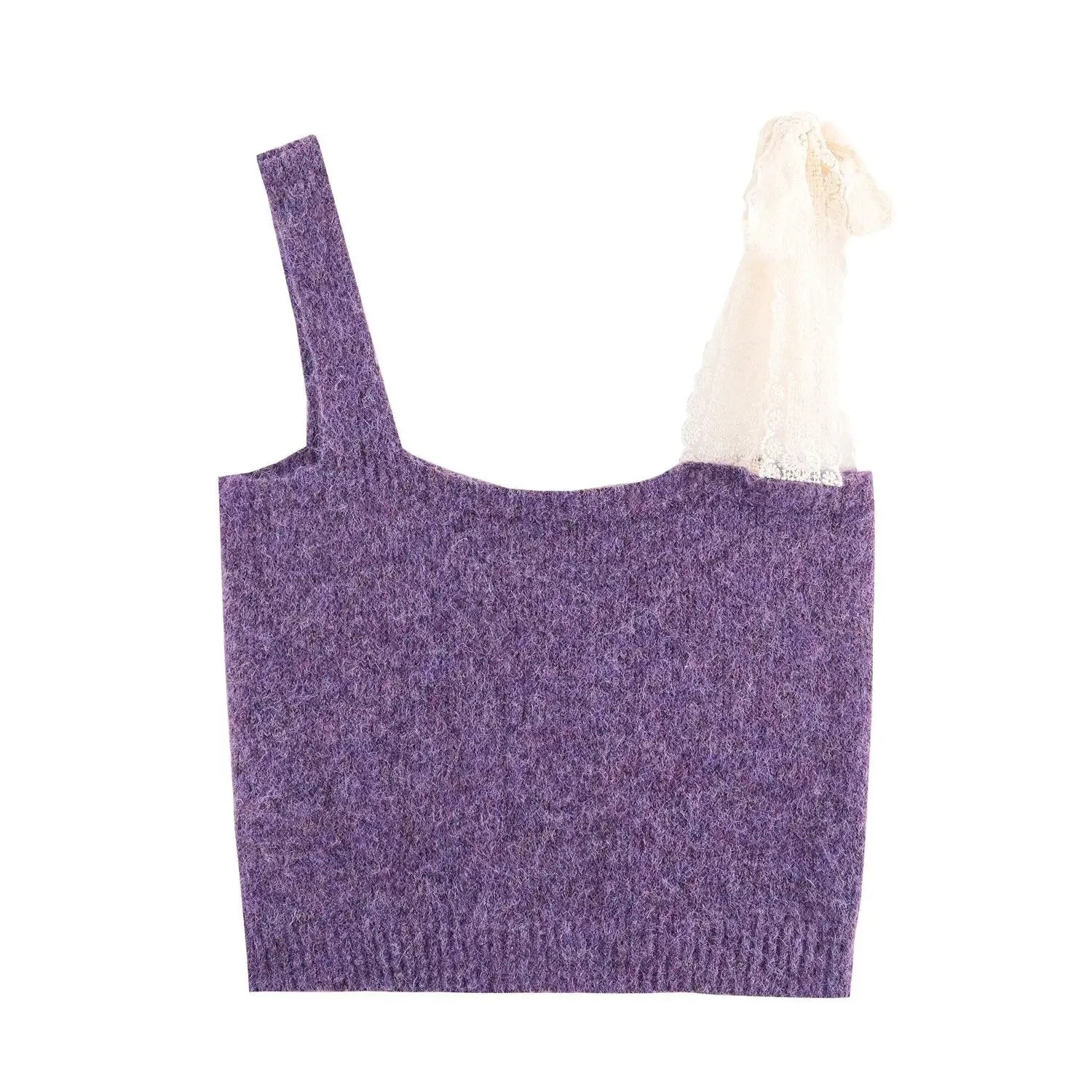 Women Lace Collared Blouse Shoulder Strap Two Piece Knitted Cardigan Set Bella Mia