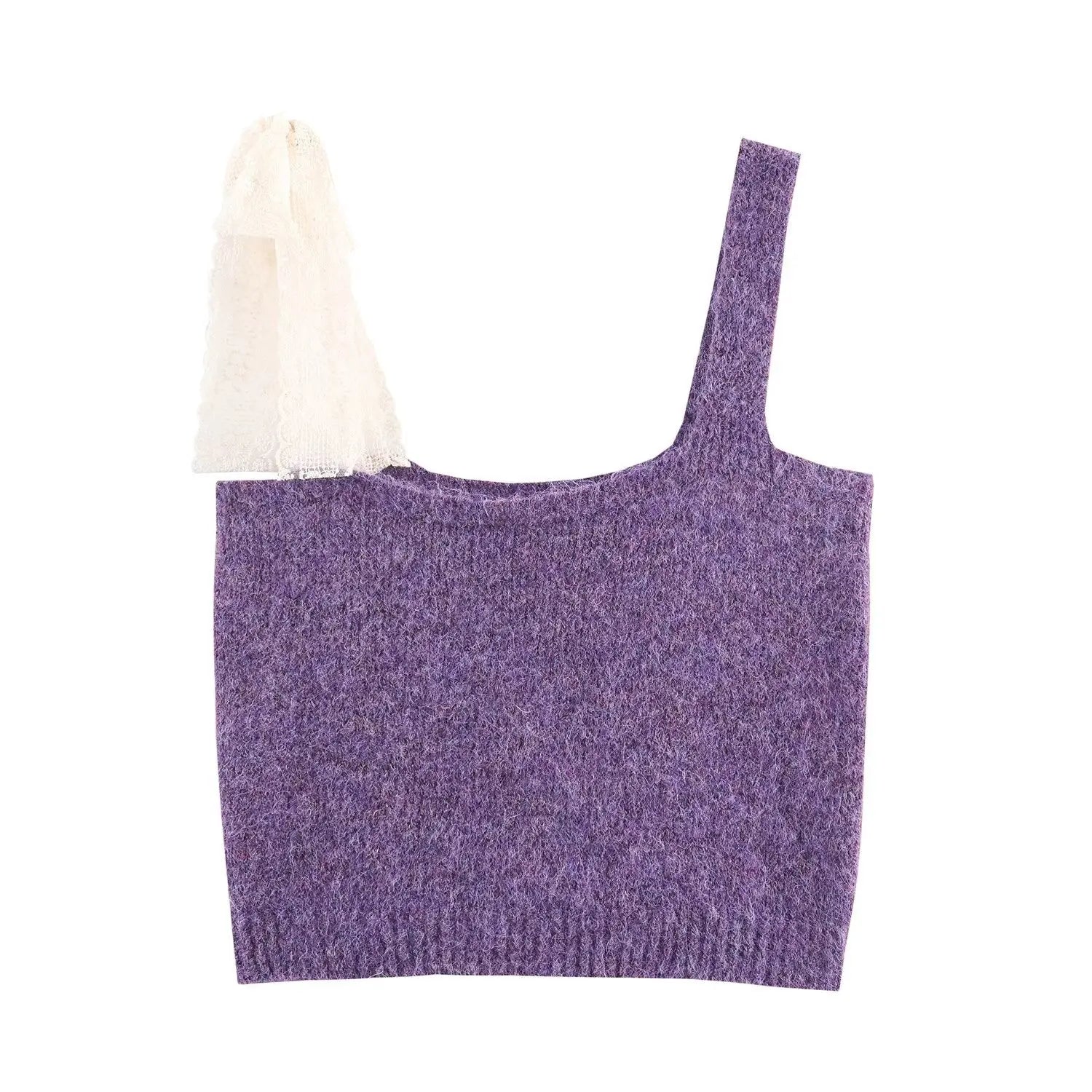 Women Lace Collared Blouse Shoulder Strap Two Piece Knitted Cardigan Set Bella Mia