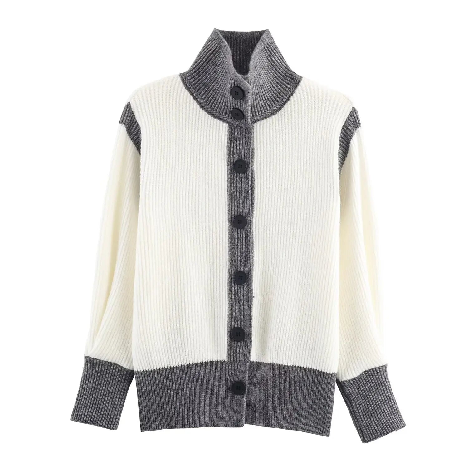 Autumn Women Casual Loose All Matching Color Stitching Knitted Cardigan Bella Mia