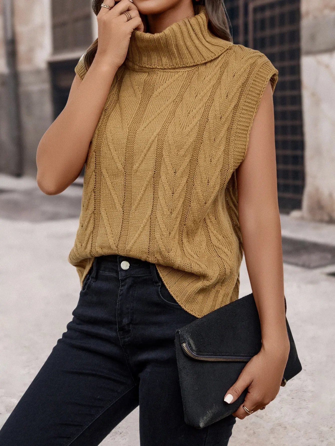 Women Clothing Knitted Sweater Inner Wear Outer Wear Pullover High Collar Sleeveless Sweater Vest Top Bella Mia