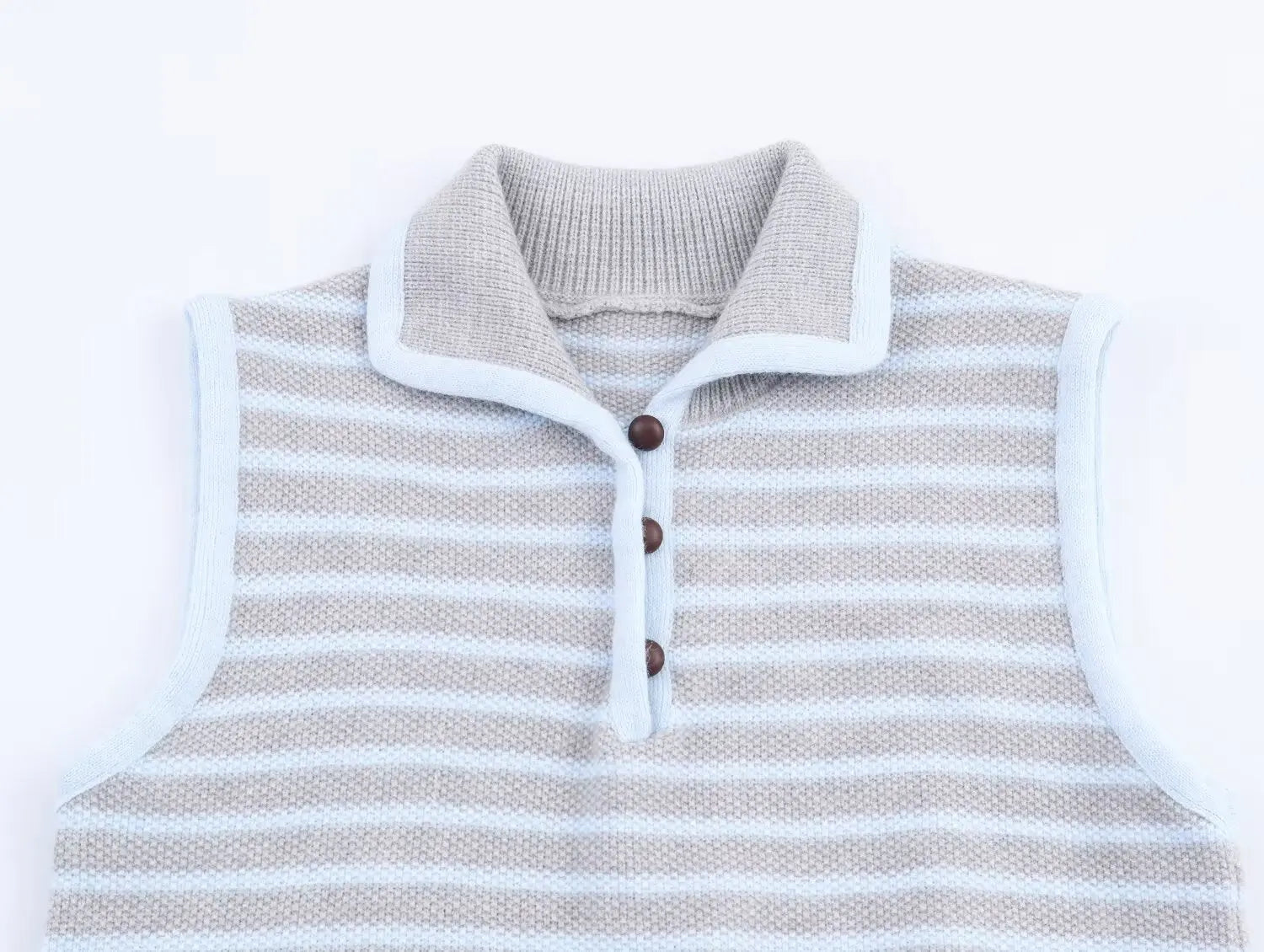 Women Clothing Fall Fresh Age Reducing Stripe Decoration Collared Short Vest Bella Mia