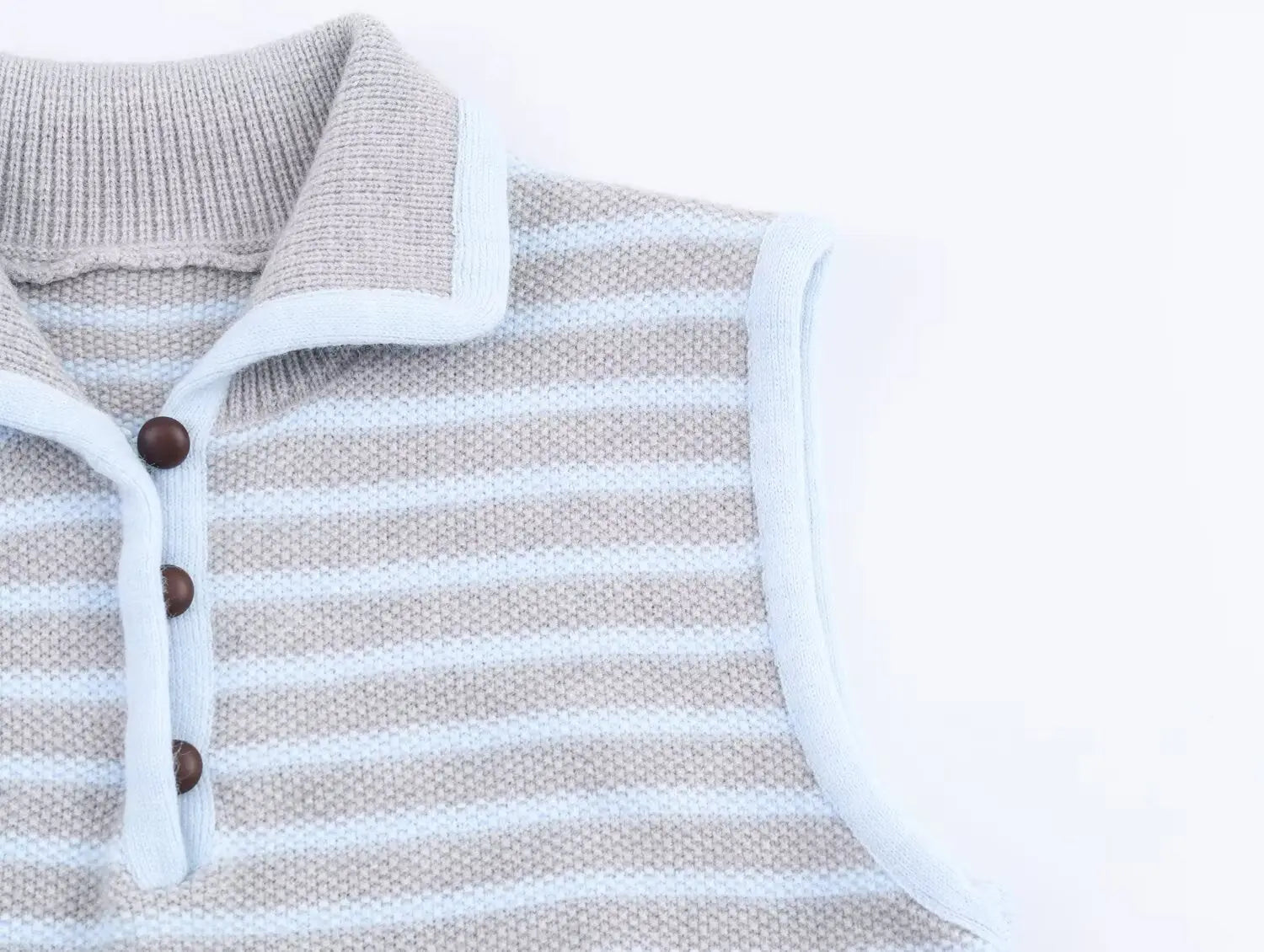 Women Clothing Fall Fresh Age Reducing Stripe Decoration Collared Short Vest Bella Mia