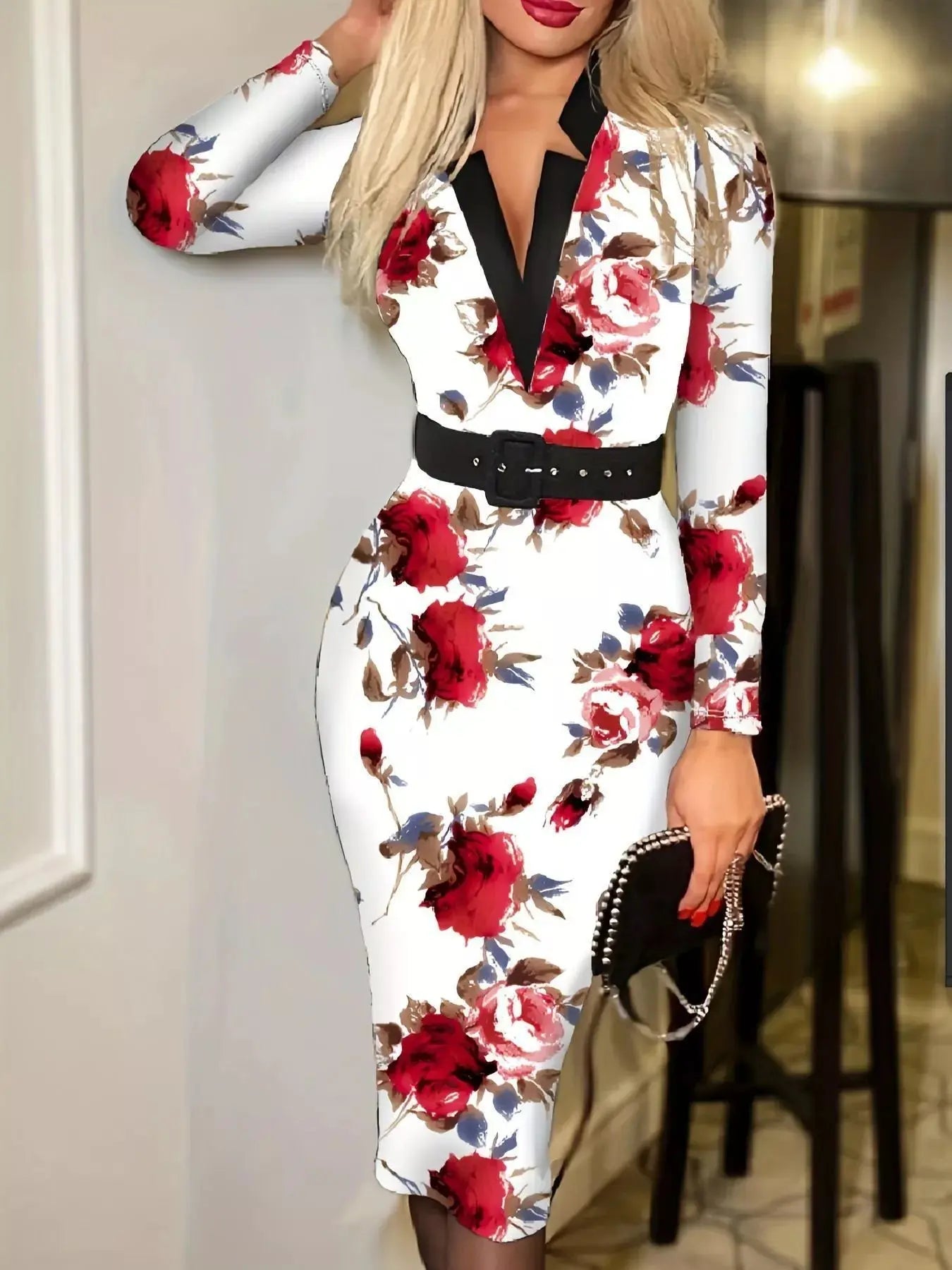 Full Size Notched Long Sleeve Dress Plus Size Simply Love