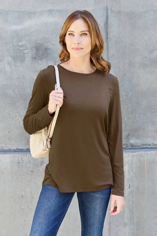 Basic Bae Full Size Round Neck Long Sleeve Top - Love Salve