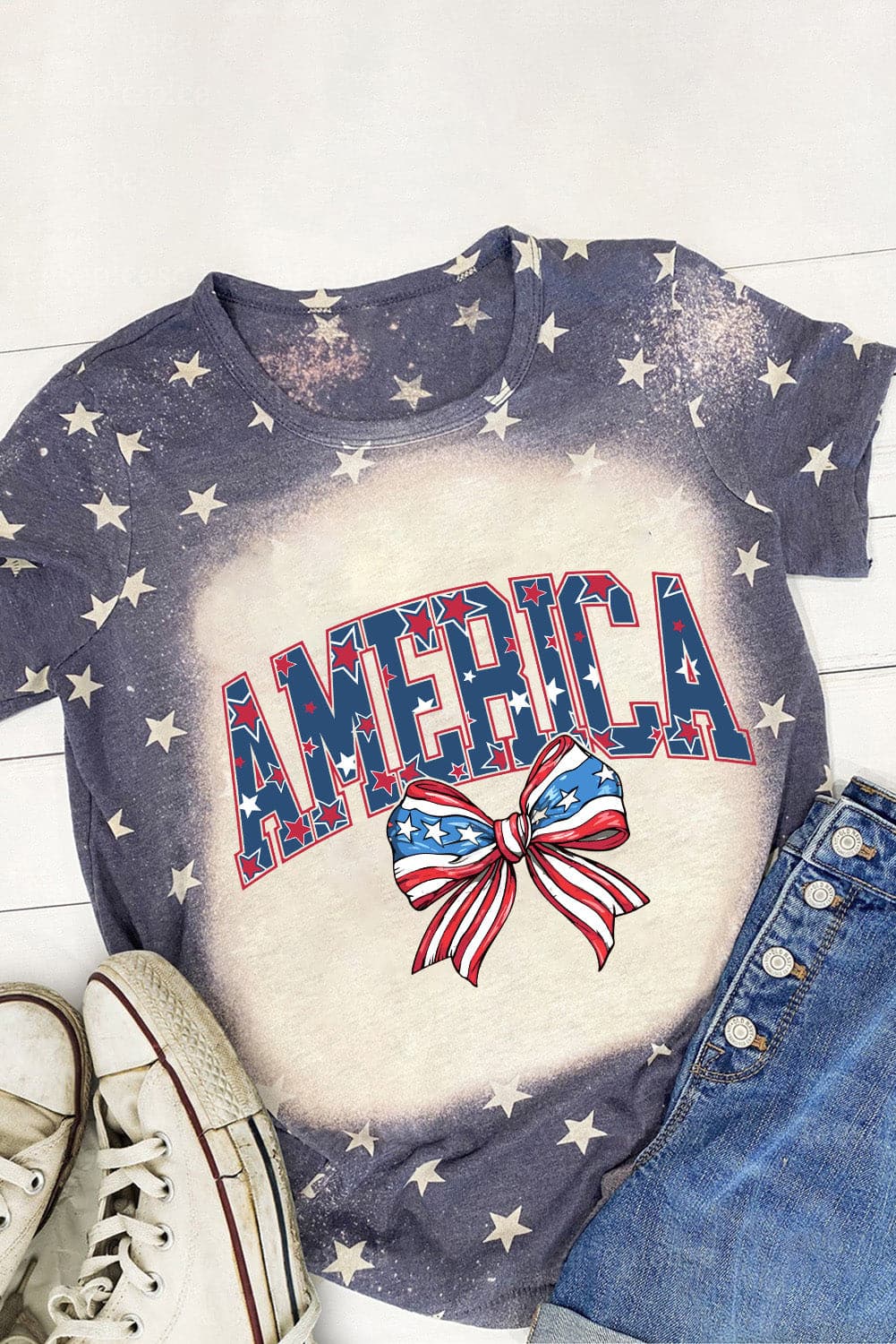 AMERICA Round Neck Short Sleeve T-Shirt.