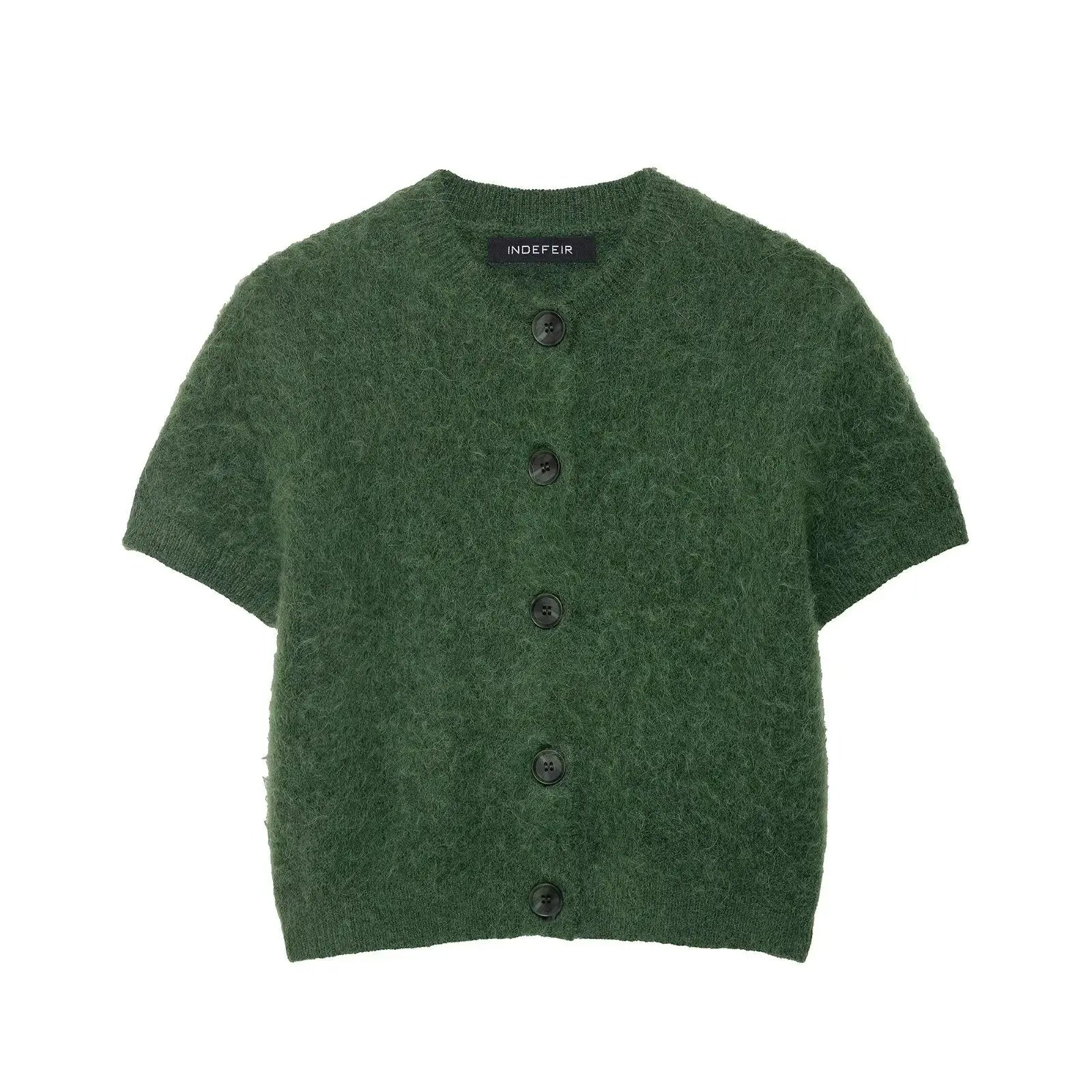 Early Autumn Women Clothing Office round Neck Short Sleeves Single Breasted Knitwear Bella Mia