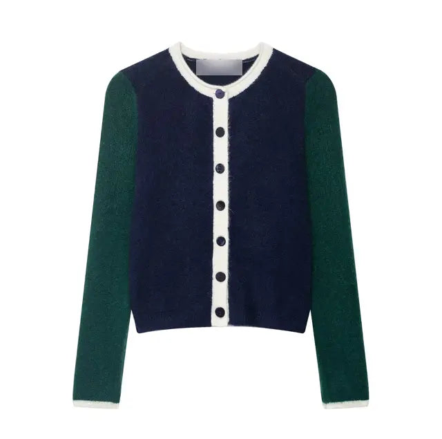 Coat Casual Loose Women Autumn Contrast Color Knitwear Bella Mia