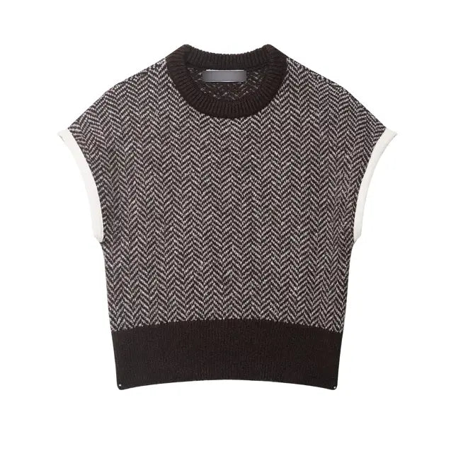 Women Wear Herringbone Knitted Vest Sleeveless Top Bella Mia