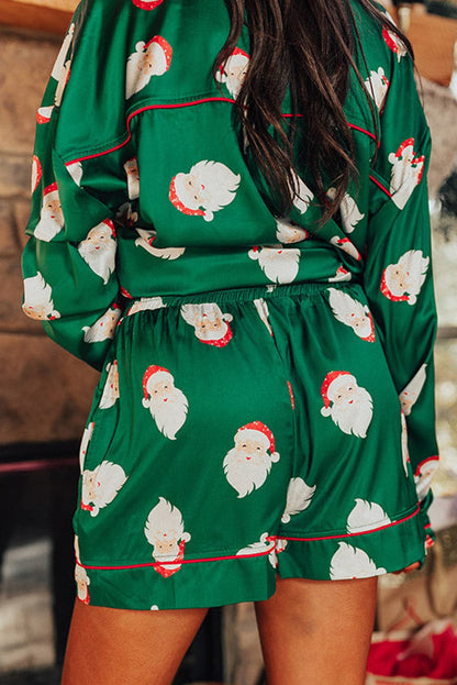 Festive Santa-themed long sleeve top and shorts lounge set