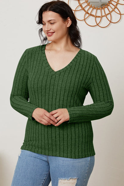 Versatile ribbed v-neck long sleeve tee for every occasion